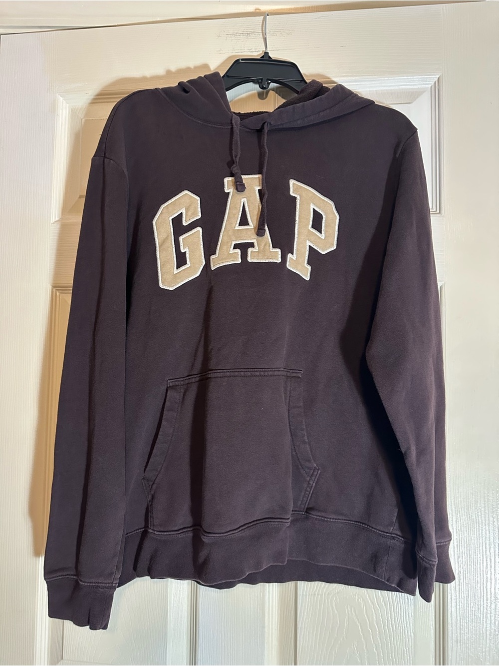 GAP Women's Crewneck Hoodie in Dark Brown with Cream Logo